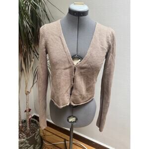 Wilfred Aritzia Thais Cardigan Wool Cotton Blend Taupe S